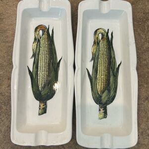 Original JSC Design corn cob holders set of 2 glass dishes. Stamped on the back